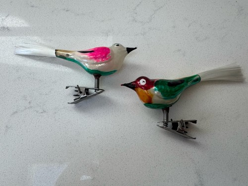 Pair lauscha glass birds - glass,