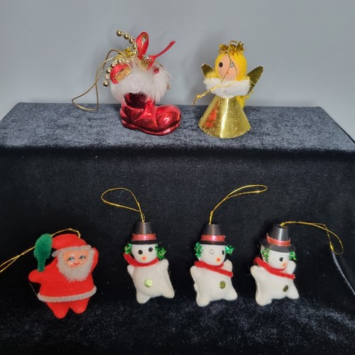 Vintage flock santa snowmen - vintage,