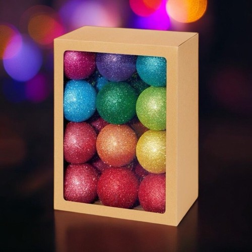 6cm rainbow glitter baubles - 6cm,