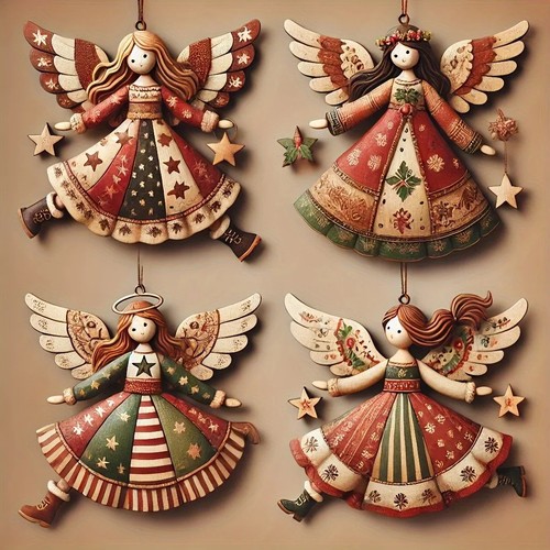 4pcs vintage angel - angel, wooden